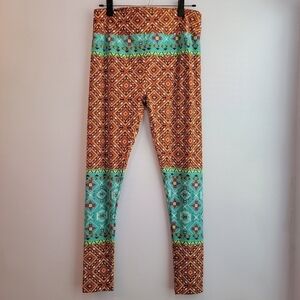Luluroe Orange Printed Pattern Leggings Size Tall and Curvy